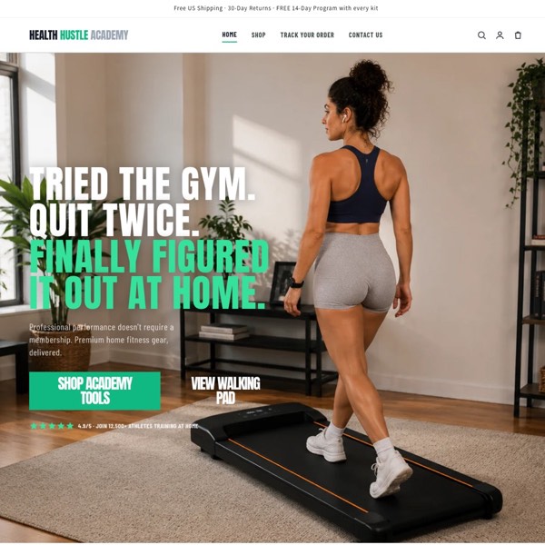 HealthHustle Academy — home page of the client site